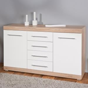 Metford Contemporary Sideboard In Oak White Gloss Front 2 Doors