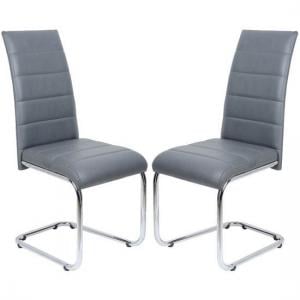 Daryl Grey Faux Leather Dining Chairs With Chrome Legs In Pair