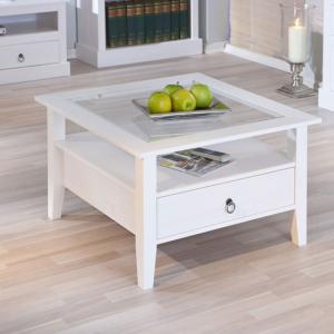 Stanley Square Coffee Table In White With 1 Drawer
