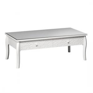 Flair Coffee Table In White With Glass Top And 2 Drawers