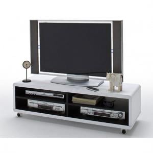 Jeff7XL Lowboard LCD TV Stand In White And Black With Wheels