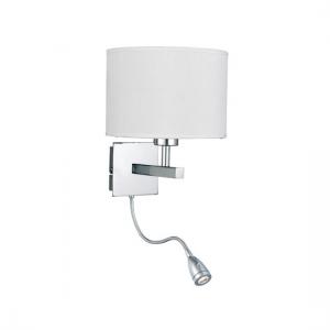 LED Dual Switched Circular White Fabric Shade Chrome Wall Light
