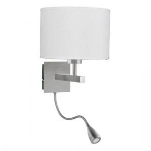 LED Dual Switched White Drum Shade Satin Silver Wall Light
