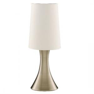 Antique Brass Touch Table Lamp With Long White Fabric Shade
