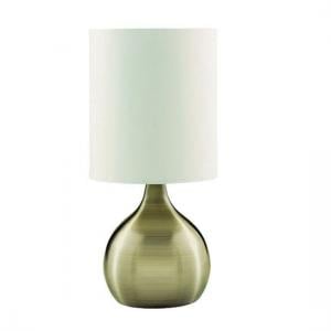 Antique Brass Touch Table Lamp With White Fabric Shade