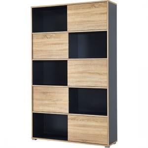 Slide Shelving Unit In Anthracite With 5 Oak Sliding Door