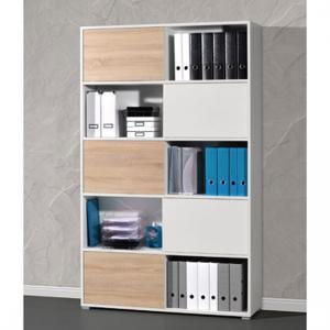 Slide Shelving Unit In White And Sonoma Oak With 5 Sliding Door