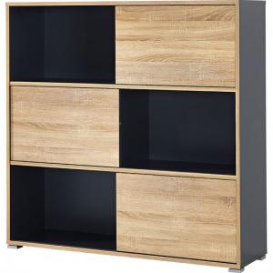 Slide Shelving Unit In Anthracite With 3 Oak Sliding Door