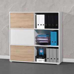 Slide Shelving Unit In White And Sonoma Oak With 3 Sliding Door