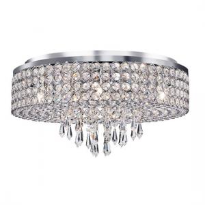 Orion 9 Lamp Chrome Flush Ceiling Light With Glass Drops