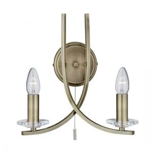Ascona 2 Lamp Antique Brass Wall Light With Clear Glass Sconces