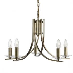 Ascona 5 Lamp Antique Brass Ceiling Light With Glass Sconces