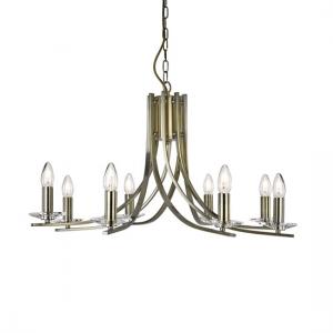 Ascona 8 Lamp Antique Brass Ceiling Light With Glass Sconces