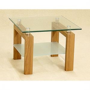 Alina Clear Glass Lamp Table With Frosted Undershelf Oak Legs