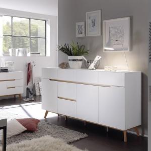 Merina Modern Sideboard In Matt White And Oak With 3 Doors