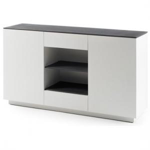 Denzel Sideboard In White Matt And Grey Glass Top With 2 Doors
