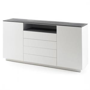 Denzel Sideboard In White Matt And Grey Glass Top And 4 Drawers