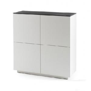 Denzel Highboard In White Matt And Grey Glass Top With 4 Doors