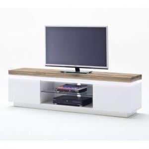 Romina Lowboard TV Stand In Knotty Oak And Matt White With LED