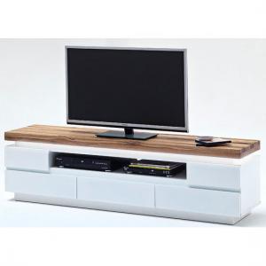 Romina LCD TV Stand In Knotty Oak And White Matt With LED Light