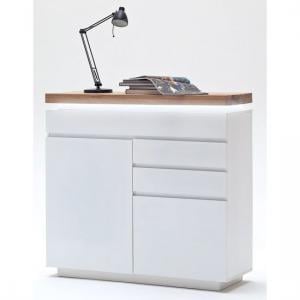Romina Compact Sideboard In Knotty Oak And White Matt With LED