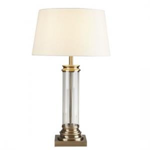 Style Glass Column And Antique Brass Base Cream Shade Table Lamp