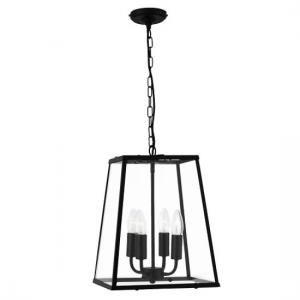 Black 4 Lamp Lantern Pendant With Clear Glass Panels