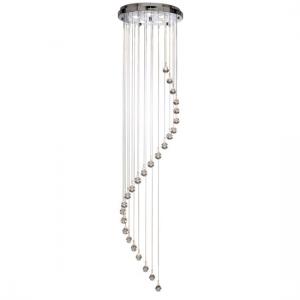 Chrome 5 Light Pendant With Spiralling Chains And Crystal Balls