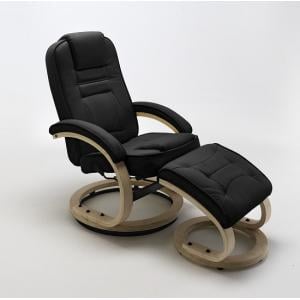 Detroit Swivel Relaxer Chair Black Leather And Footstool