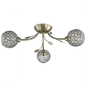 Bellis II 3 Lamp Antique Brass Ceiling Light With Glass Buttons
