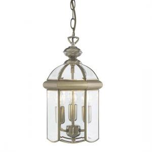 Antique Brass Domed 3 Lamp Lantern Pendant With Bevelled Glass