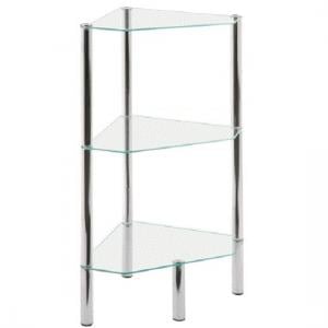 3 Tier Corner Display Unit In Clear Glass With Chrome Legs