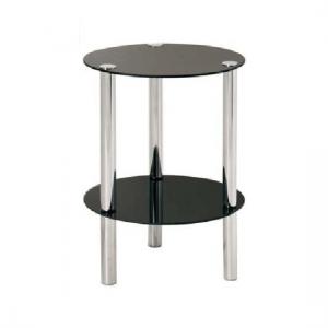 2 Tier Display Stand In Round Black Glass With Chrome Frame