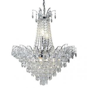 Limoges Chrome Six Light Chandelier With Crystal Strings And Sun