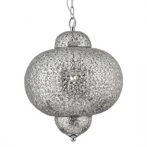 Fretwork Moroccan Style Pendant Lamp In Shiny Nickel Finish