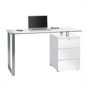 Richmond Clear Glass Top Computer Desk In White High Gloss