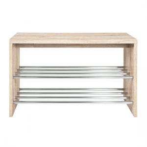 Merin Wooden Oak Shoe Bench With Chrome Finish 2 Shelf