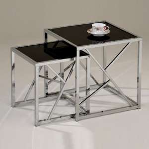 Clifden Glass Nesting Tables In Black With Chrome Frame