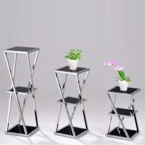 Clifden Set of 3 Glass Display Stands In Black And Chrome Frame