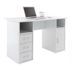 Tunisia Wooden Computer Table In White Effect With 3 Drawers