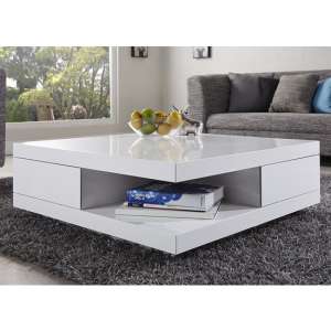 Abbey Storage Coffee Table Gloss White With 2 Pull Out Drawers