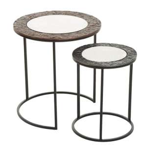 Akela Small Round Glass Top Set Of 2 Side Tables In Copper