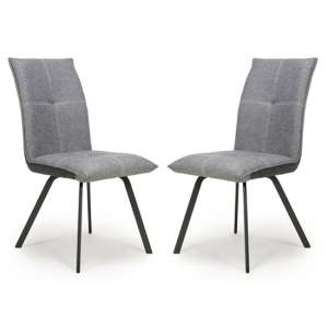 Ansan Light Grey Linen Effect Fabric Dining Chairs In Pair