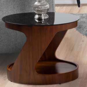 BentWood Side Table Oval In Black Glass Top With Walnut Base