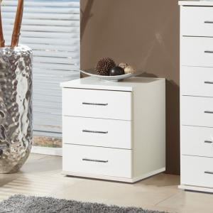 Florence 3 Drawer Bedside Cabinet In White With Diamante