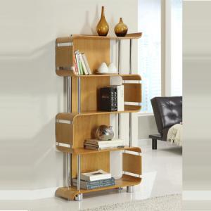 Herning Wooden Bookshelf In Real Oak Veneer With Chrome Tubes