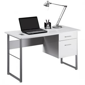Chatton Computer Desk Rectangular In White Gloss And Grey Frame
