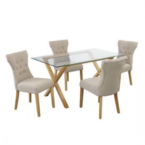 Cassio Glass Dining Table And 4 Naples Dining Chairs