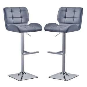 Candid Grey Faux Leather Bar Stool With Chrome Base In Pair