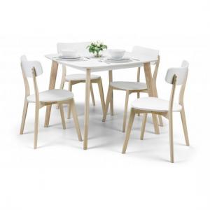 Calah Dining Table Square In White With 4 Dining Chairs